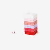 Flying Tiger Copenhagen stacking tower game featuring Valentine's messages, colorful wooden blocks for fun and romantic play.