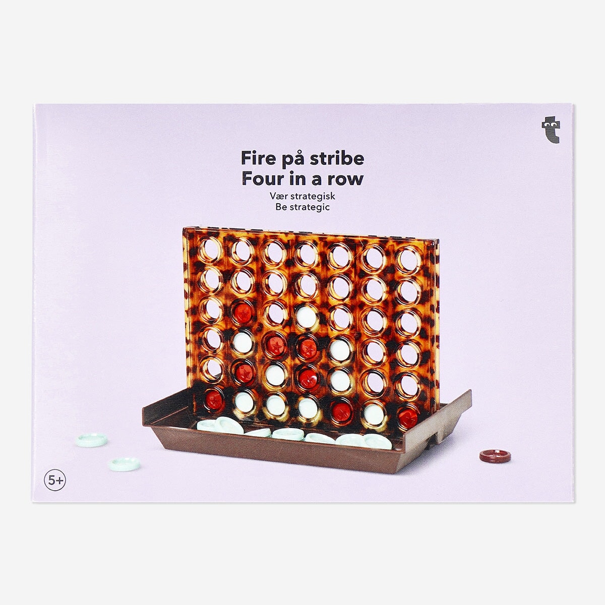 Tortoiseshell Four In A Row game by Flying Tiger Copenhagen showing the game board with black and orange discs.