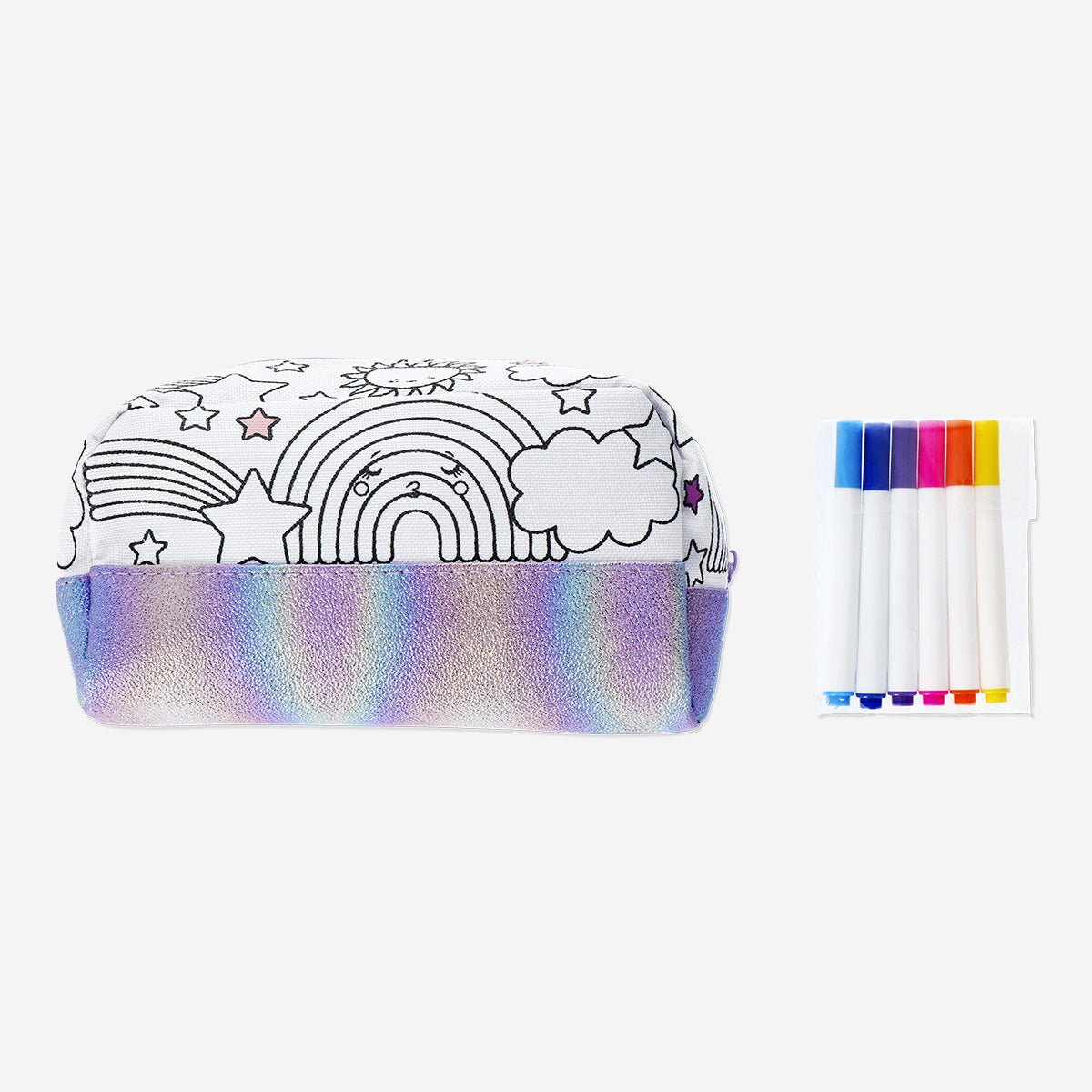 Colour-your-own pencil case from Flying Tiger Copenhagen with six colorful markers, perfect for creative hobby projects.