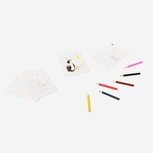 DIY Christmas cards with colored pencils from Flying Tiger Copenhagen, featuring festive card designs and vibrant coloring tools.