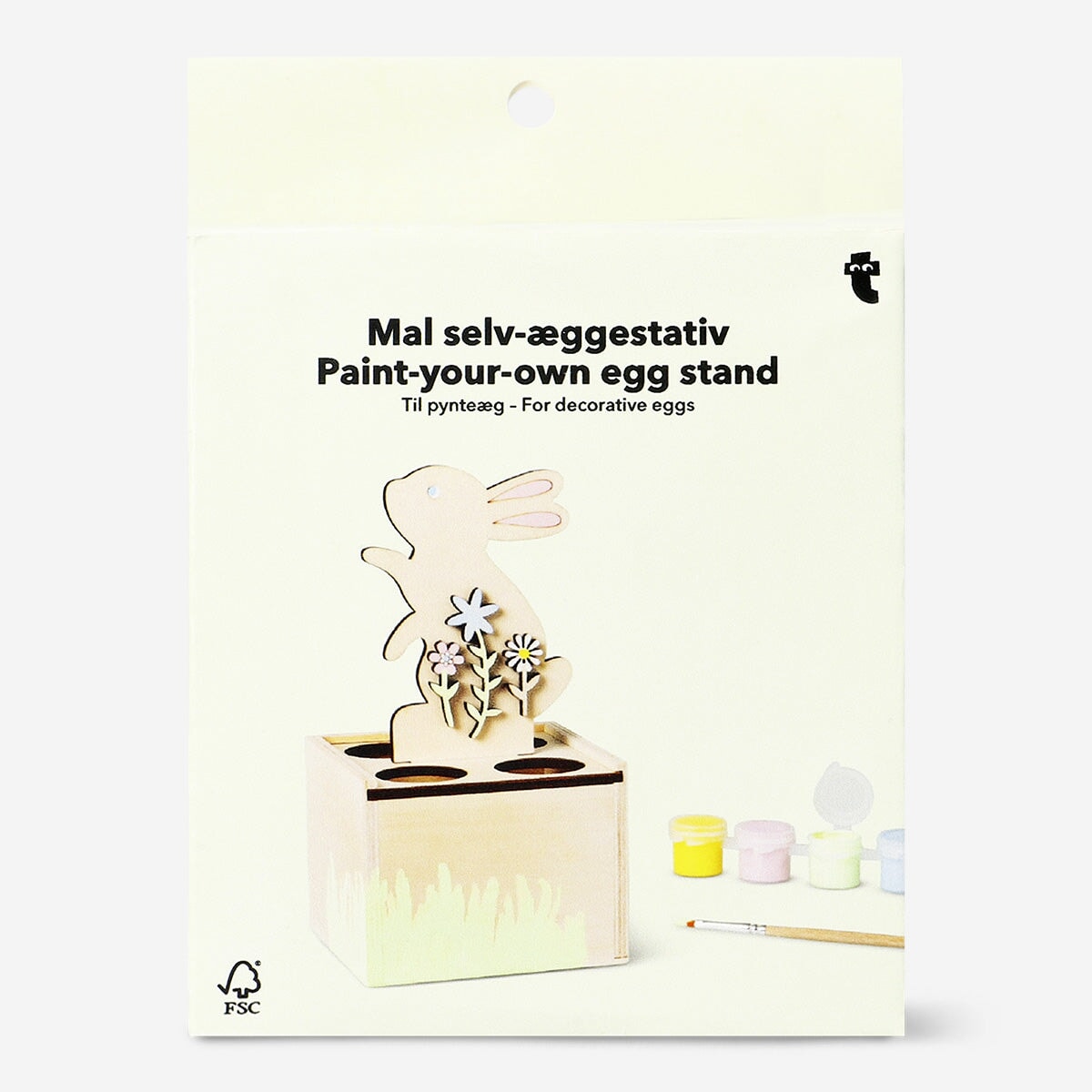 DIY egg stand hobby kit by Flying Tiger Copenhagen includes a stand, paint, and brush for creative decorating projects.