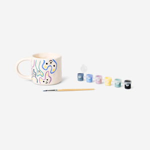 DIY mug by Flying Tiger Copenhagen, 200 ml ceramic mug for hobbies, shown with a colorful design and craft supplies.