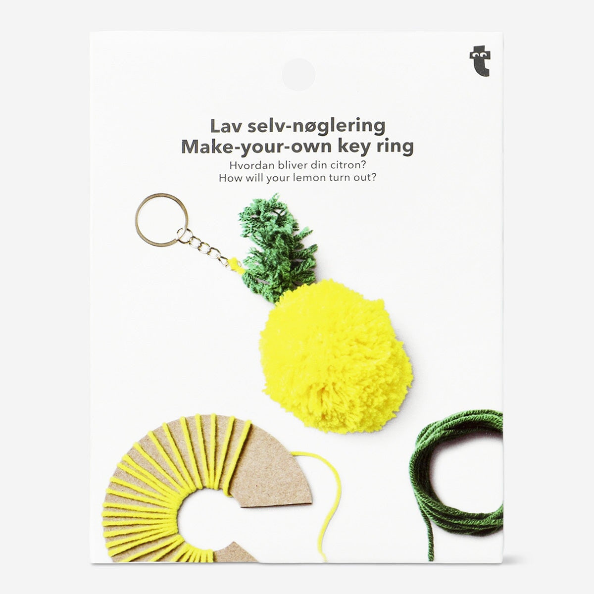 DIY lemon-shaped key ring craft kit by Flying Tiger Copenhagen, featuring colorful materials for making your own playful keychain.