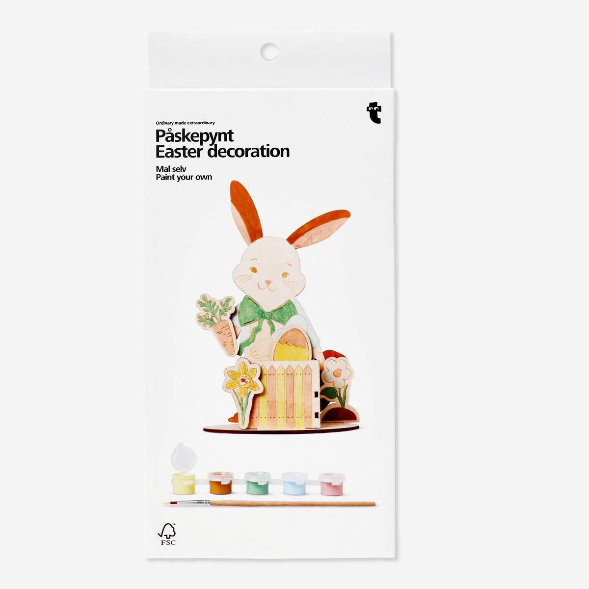 Paint-your-own Easter bunny decoration from Flying Tiger Copenhagen, hobby craft kit with a plain ceramic bunny for painting.