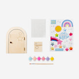 Paint-your-own fairy door hobby kit with colorful stickers from Flying Tiger Copenhagen, designed for creative crafting and decorating.