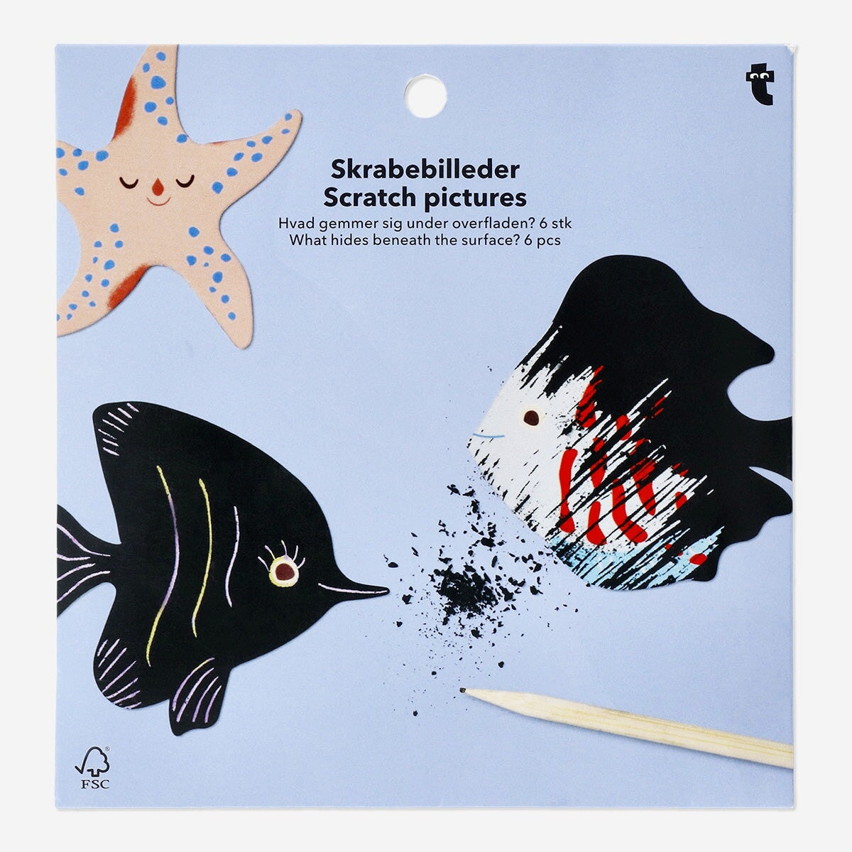 Flying Tiger Copenhagen hobby scratch pictures with colorful designs, perfect for creative art projects and entertainment.