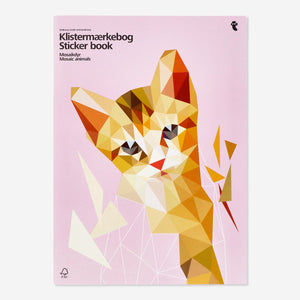 Hobby sticker book with colorful mosaic animal designs from Flying Tiger Copenhagen, featuring pages of animal stickers for creative fun.