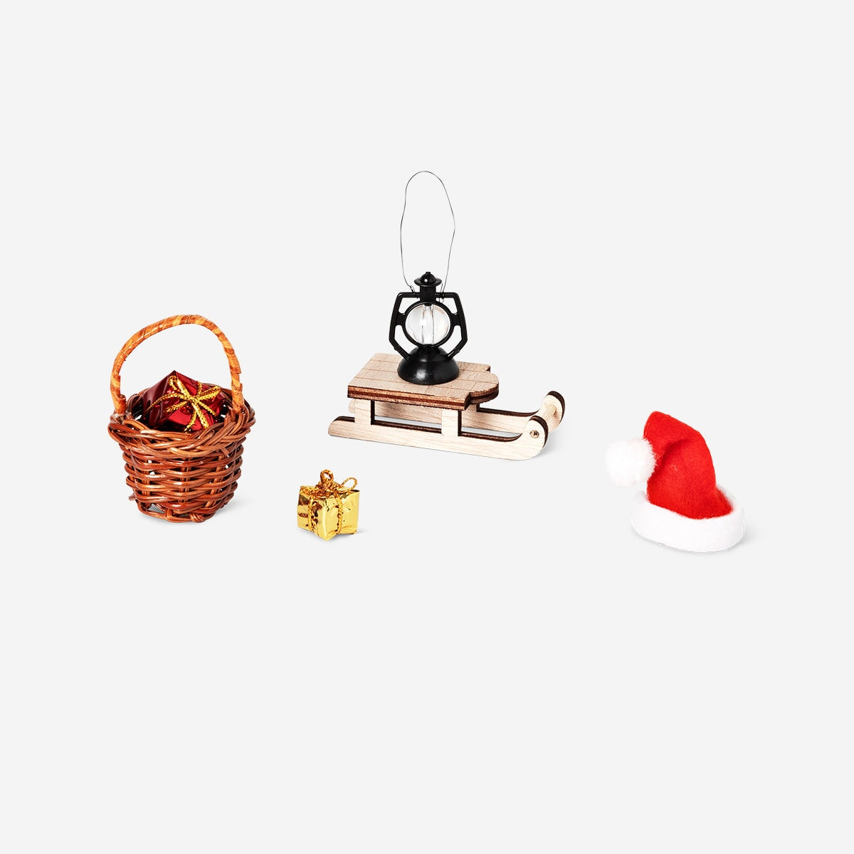 Set of six elf-themed home accessories from Flying Tiger Copenhagen, including decorative items for elf home decor.