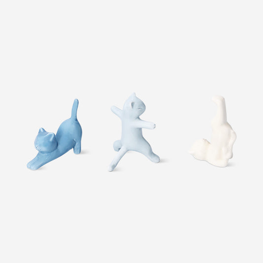 Blue ceramic cat jewellery stands - 3 pcs