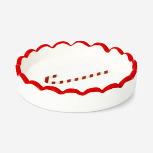 Red and white candy cane-shaped dish from Flying Tiger Copenhagen, 10 cm, ideal for home decor or serving small treats.