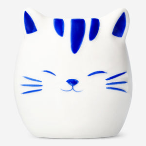 Flying Tiger Copenhagen cat toothbrush mug, 10 cm tall, with a playful cat design, perfect for home bathroom or kitchen use.