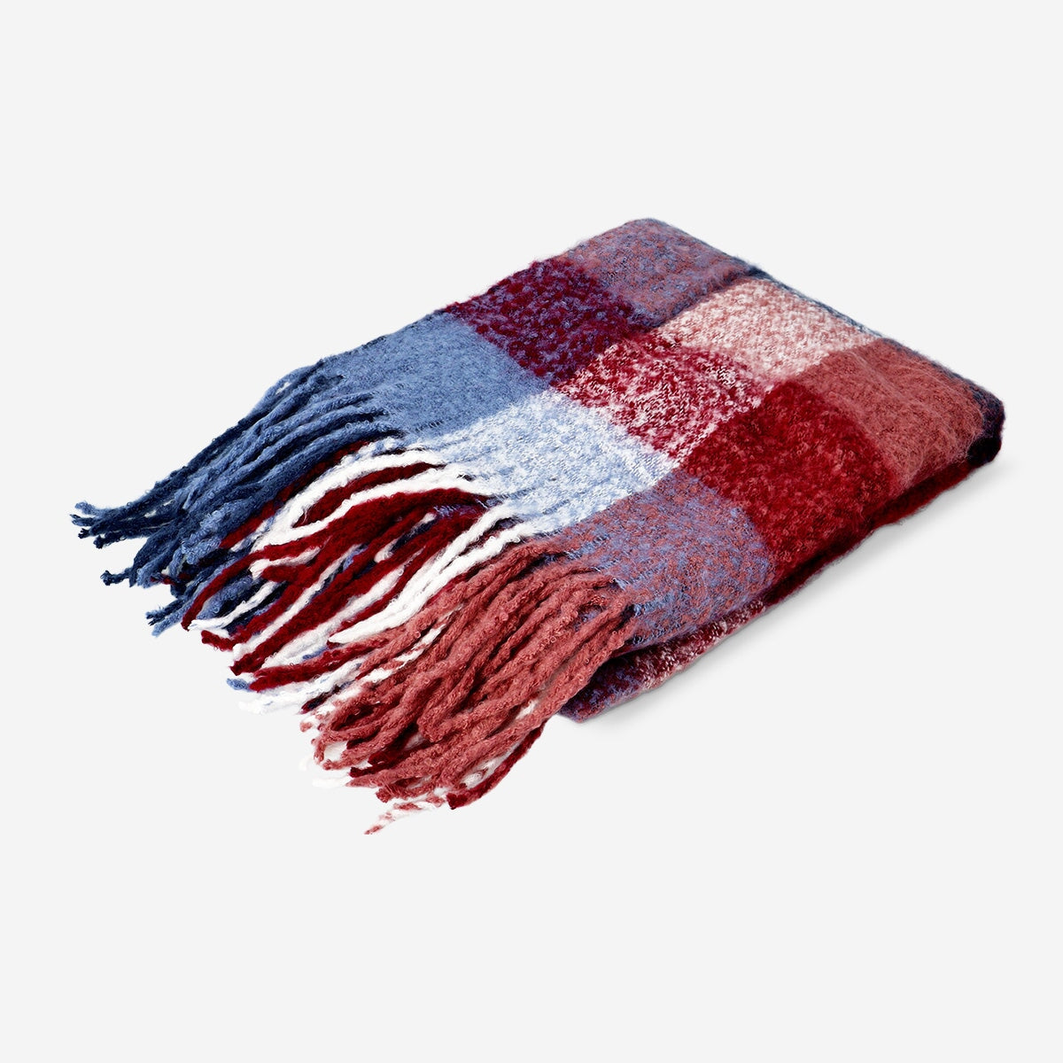 Checkered throw blanket with fringes from Flying Tiger Copenhagen, 120x150 cm, cozy home decor accessory.