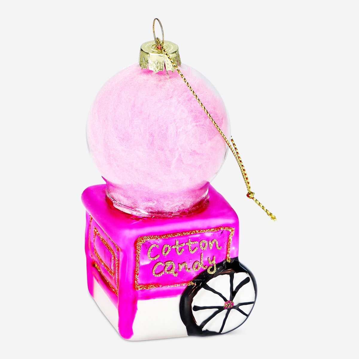Christmas bauble featuring a colorful candyfloss machine design from Flying Tiger Copenhagen for holiday decoration.