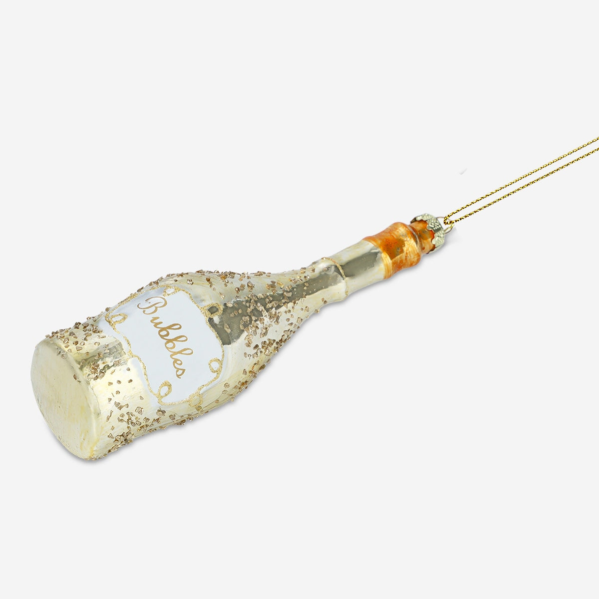 Flying Tiger Copenhagen Christmas bauble shaped like a champagne bottle, festive home décor ornament for the holiday season.