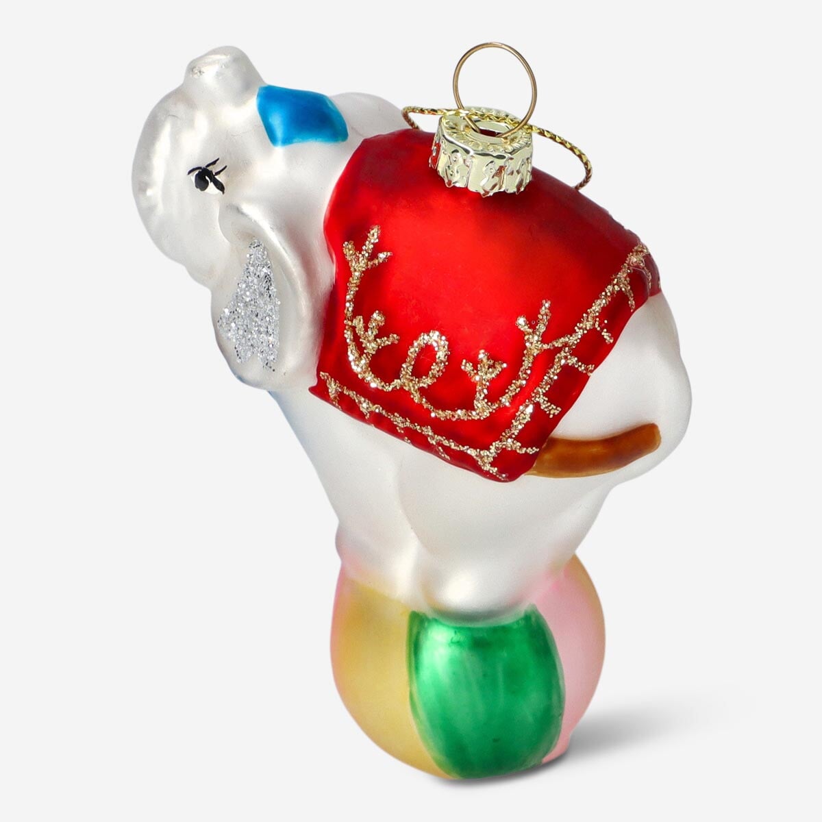 Flying Tiger Copenhagen Christmas bauble featuring a colorful circus elephant design for festive home decoration.