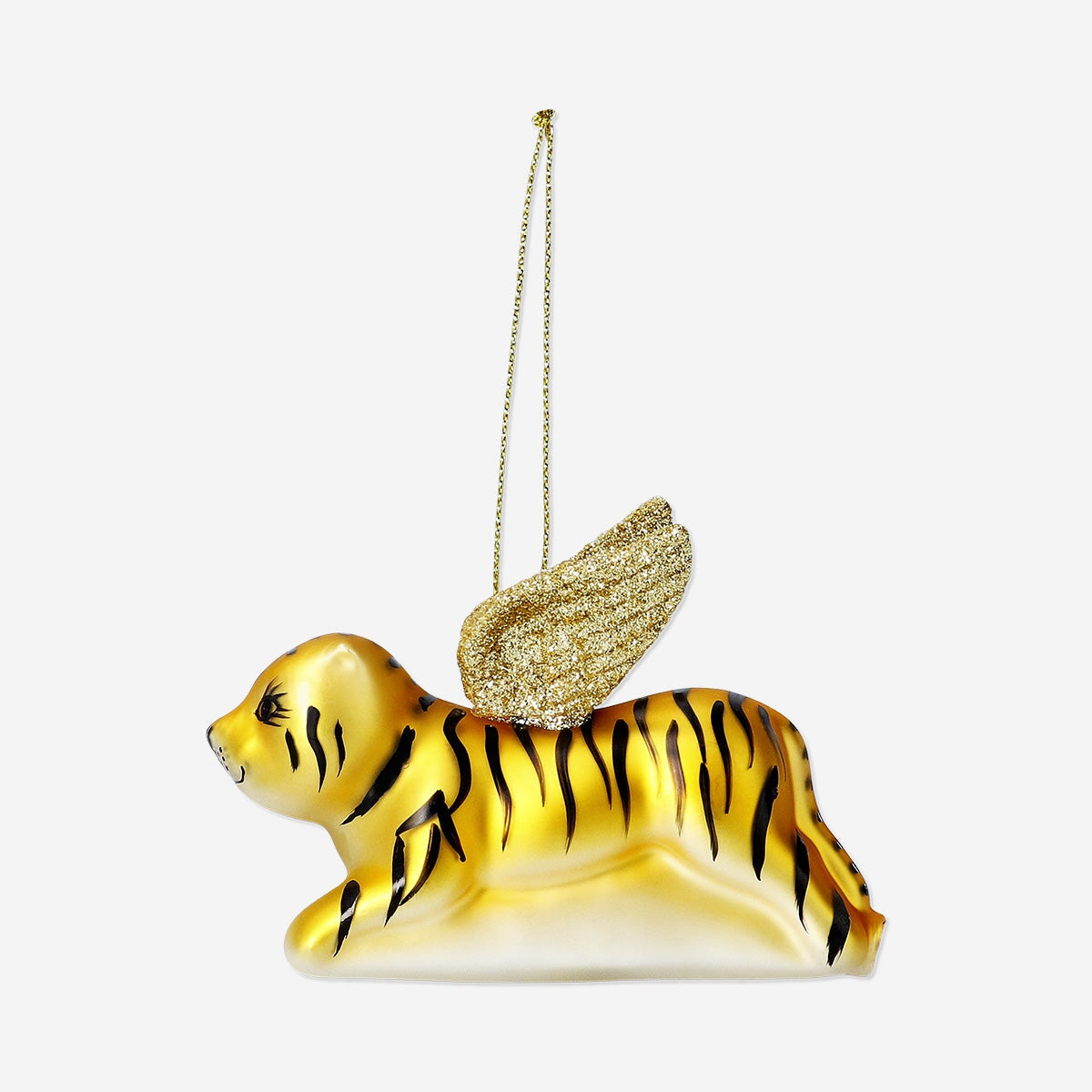 Gold flying tiger Christmas bauble from Flying Tiger Copenhagen, featuring a shiny, decorative design for holiday home decor.