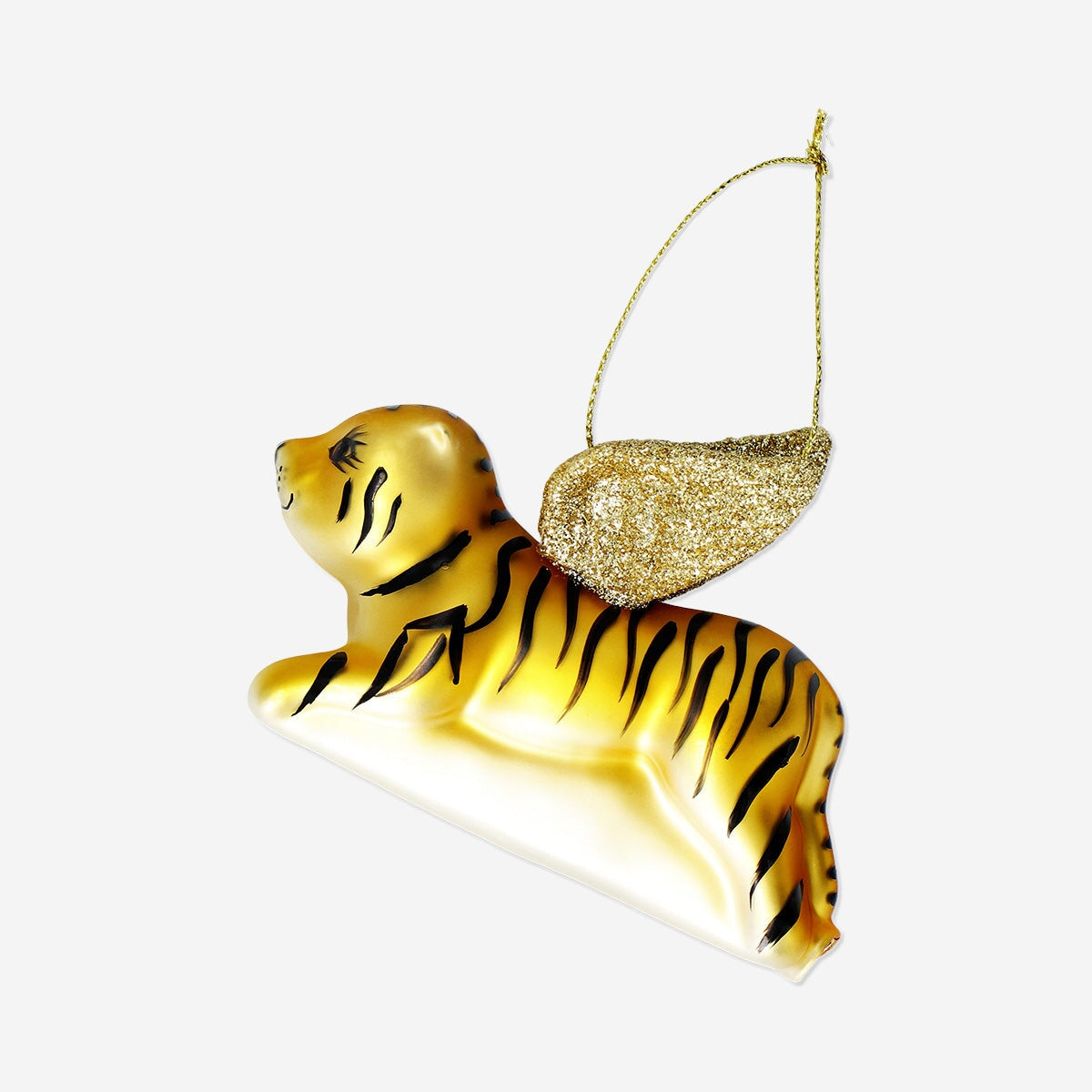 Gold flying tiger Christmas bauble from Flying Tiger Copenhagen, decorative holiday ornament with a playful tiger design.