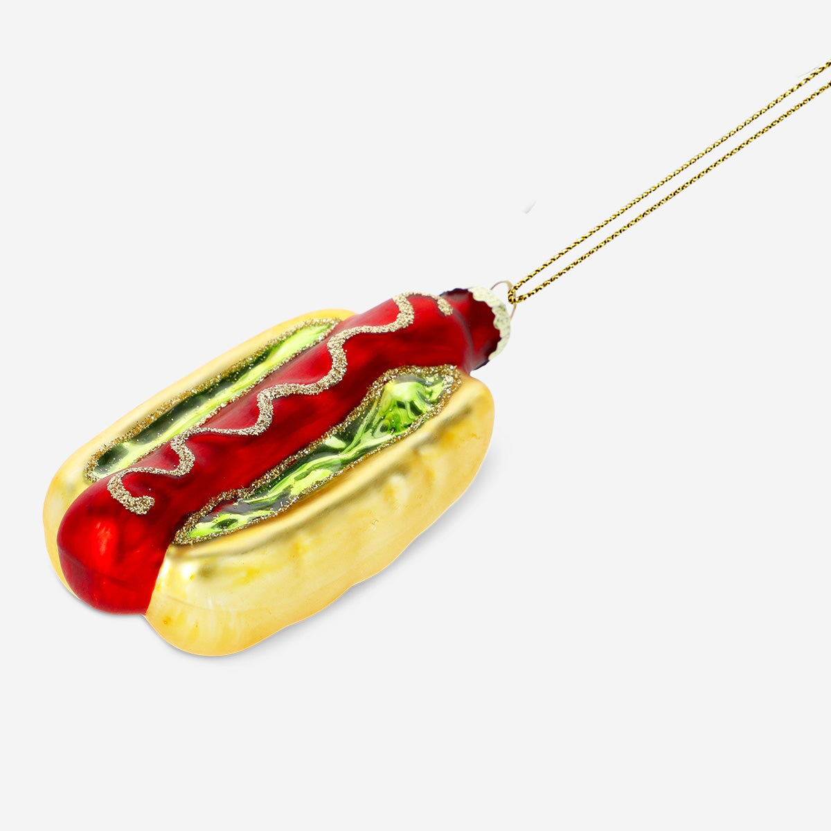 Flying Tiger Copenhagen Christmas bauble shaped like a hotdog, colorful festive holiday home decor ornament
