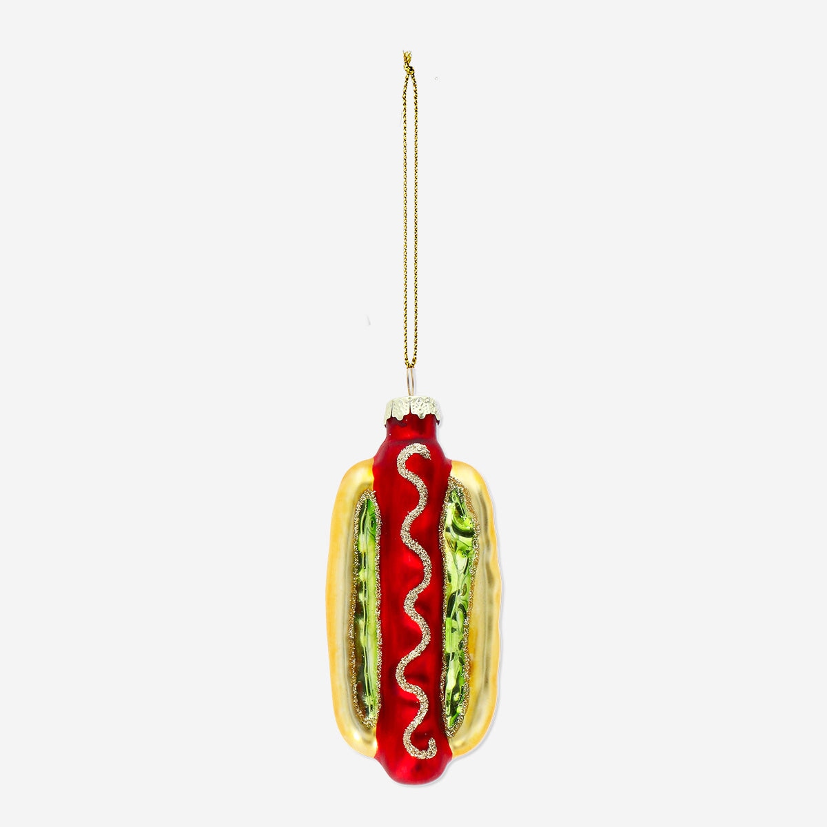 Flying Tiger Copenhagen Christmas bauble shaped like a hotdog, colorful holiday home decor ornament for festive decoration.