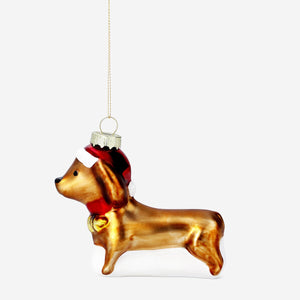 Flying Tiger Copenhagen Christmas bauble featuring a cute sausage dog design, ideal for holiday home decor.