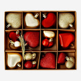 Set of 16 Christmas baubles in various colors and designs, perfect for festive home decorating by Flying Tiger Copenhagen.