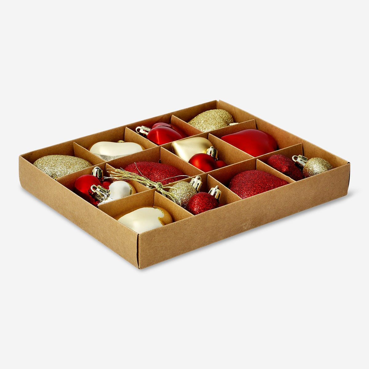 Set of 16 Christmas baubles from Flying Tiger Copenhagen, festive home decor in various colors and designs.