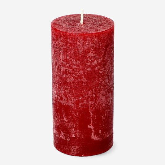 Dark Red Rustic Pillar Candle - 12 cm