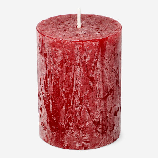 Dark Red Rustic Pillar Candle - 8 cm