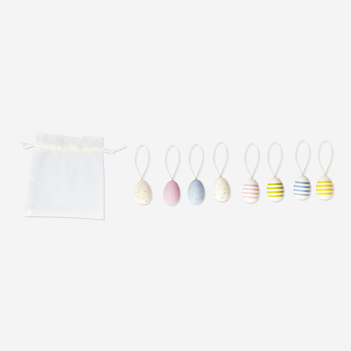 Set of six Easter egg ornaments with colorful stripes and dots, decorative home Easter decorations by Flying Tiger Copenhagen