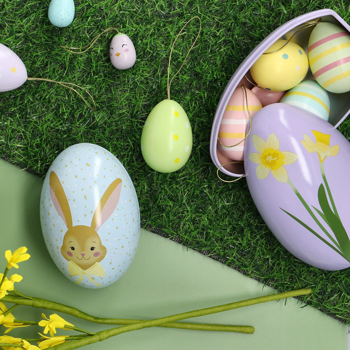 Set of 6 Easter ornaments for home decor, featuring colorful designs from Flying Tiger Copenhagen.