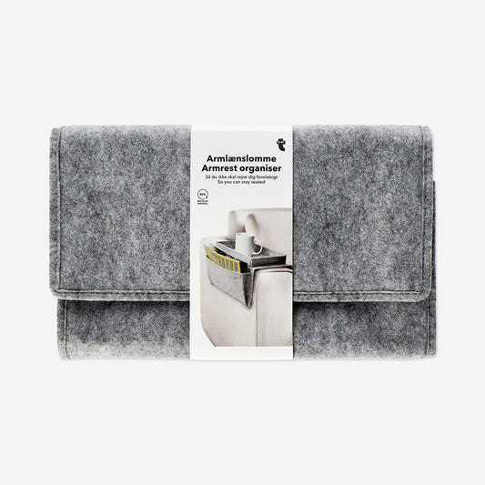 Grey armrest organiser for sofa