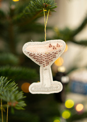 Hanging ornament shaped like a cocktail glass with colorful beads, decorative home decor from Flying Tiger Copenhagen.