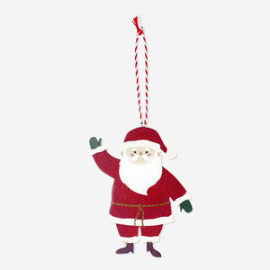 Hanging wooden Santa ornament, a festive home decor piece by Flying Tiger Copenhagen featuring a charming Santa figure.