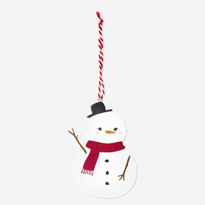 Hanging wooden snowman ornament for home decor, crafted from natural wood, with painted details and a string for hanging.