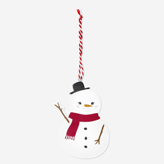 Hanging wooden snowman ornament