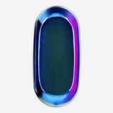 Holographic dish by Flying Tiger Copenhagen, round home decor item with iridescent, reflective surface for stylish table setting.