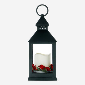 Flying Tiger Copenhagen lantern with LED light and decorative wreath, ideal for cozy home décor and ambient lighting.