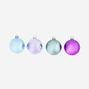 Set of 12 medium plastic baubles in pastel colors, perfect for home decor, by Flying Tiger Copenhagen.