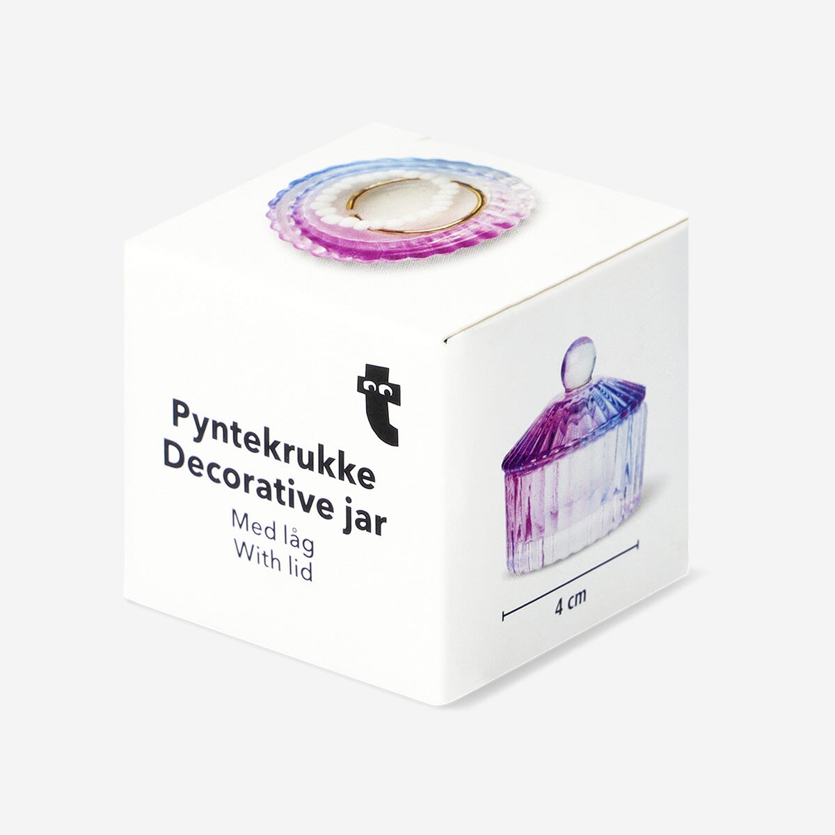 Mini blue and purple rainbow jar from Flying Tiger Copenhagen, 4 cm, decorative glass home accent with vibrant colors.