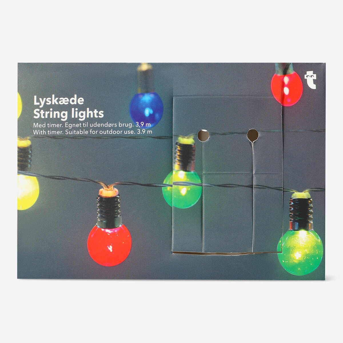 Multi-coloured outdoor string lights with timer, 390 cm long, designed for home use by Flying Tiger Copenhagen.