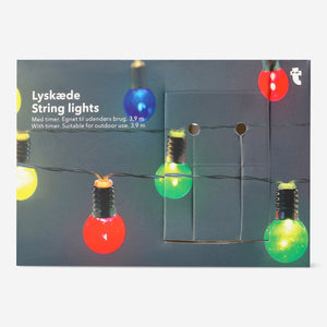 Multi-coloured outdoor string lights with timer, 390 cm long, designed for home use by Flying Tiger Copenhagen.