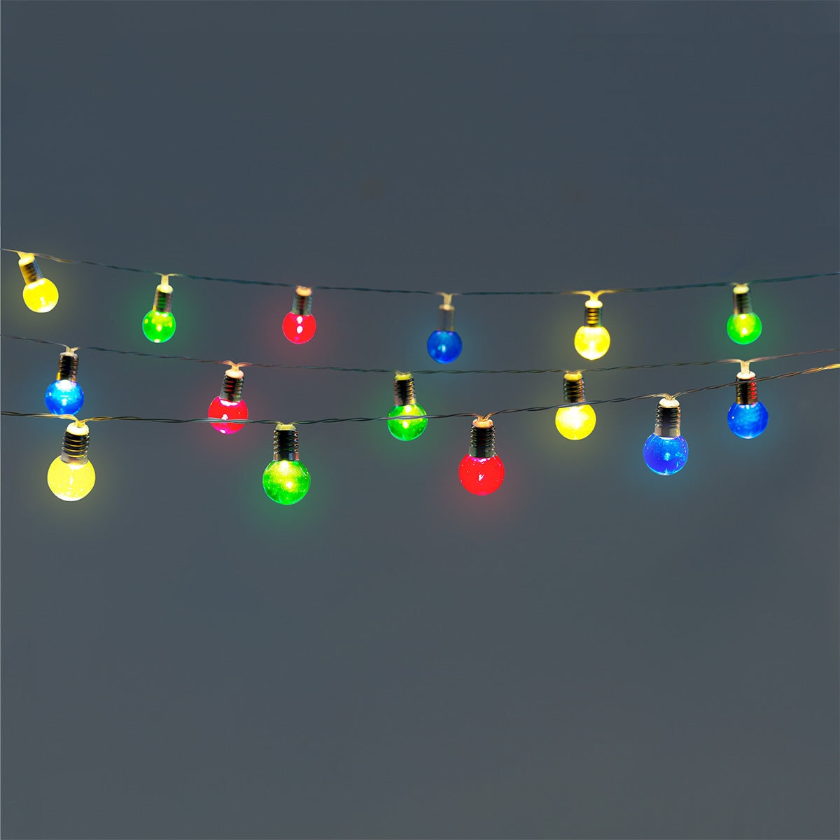 Multi-coloured outdoor string lights with timer from Flying Tiger Copenhagen, 390 cm length, ideal for home outdoor decor.