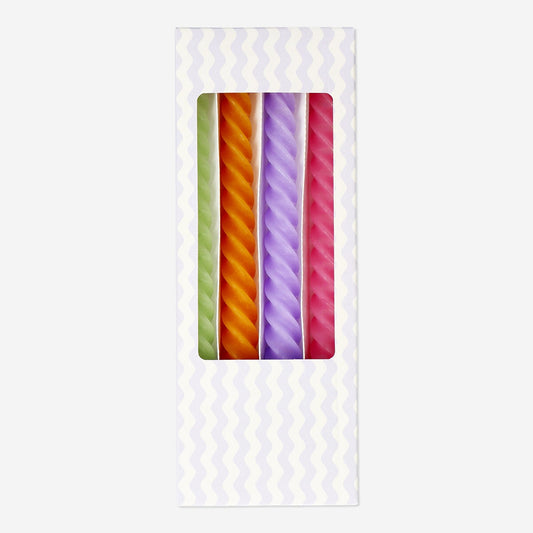 Velas de cena retorcidas multicolores - 4 piezas