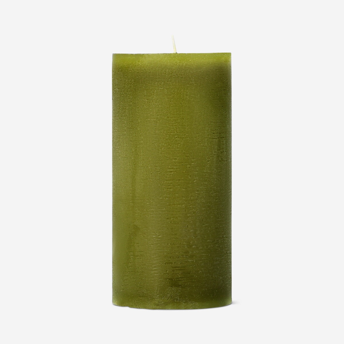 Olive green 12 cm pillar candle from Flying Tiger Copenhagen, suitable for home decor and creating a cozy atmosphere.