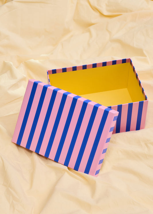 Aufbewahrungsbox aus Papier mit blauen Streifen - 24 cm