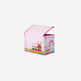 Pink collapsible storage box shaped like a school bus from Flying Tiger Copenhagen, measures 38 x 25 cm for home organization.