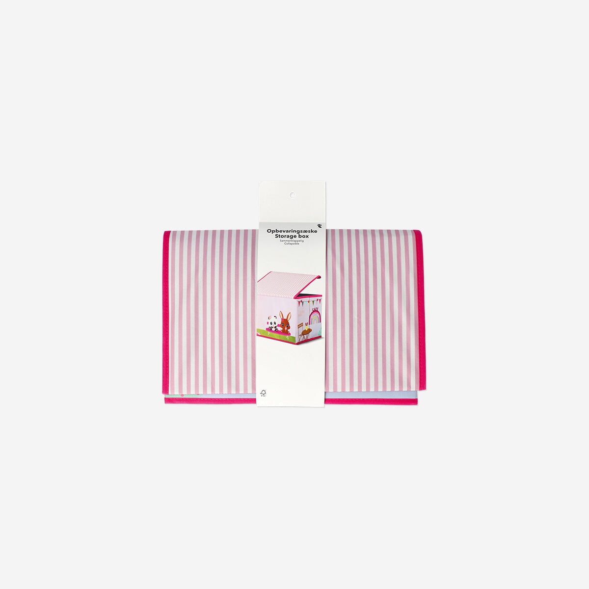 Pink collapsible storage box shaped like a school bus from Flying Tiger Copenhagen, 38 x 25 cm, used for home organization.