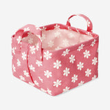 Panier de rangement en textile fleuri rose - 18 cm