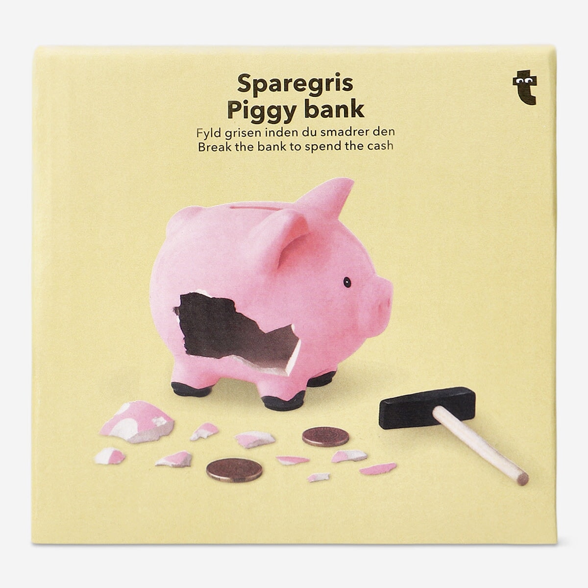 Charmantes rosa Sparschwein mit Hammer