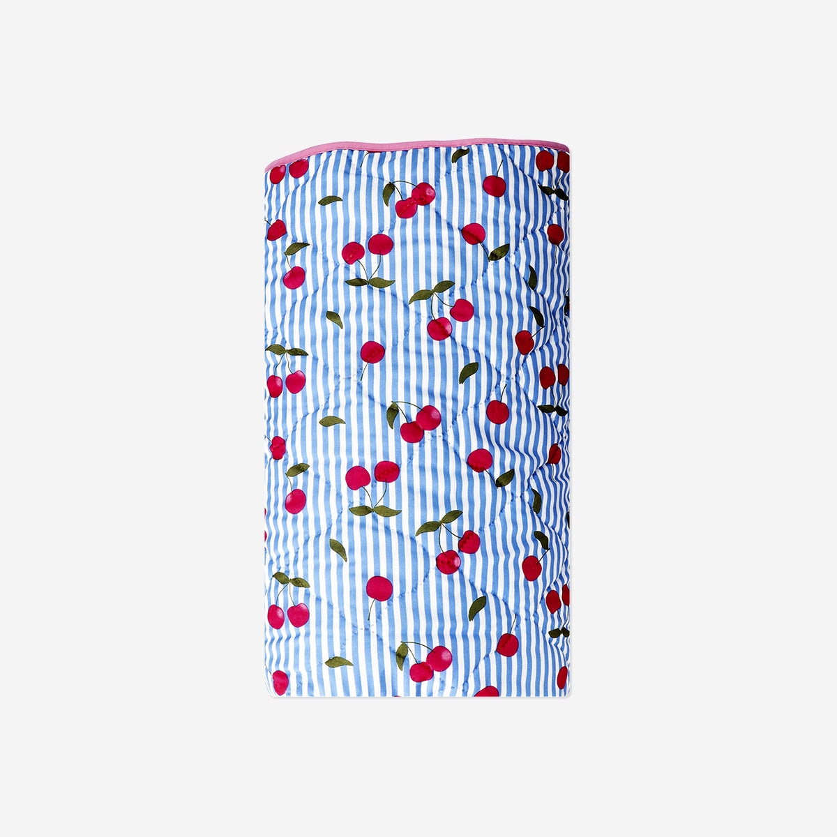 Quilted blanket with cherry print from Flying Tiger Copenhagen, 170x130 cm, soft cozy home decor throw.